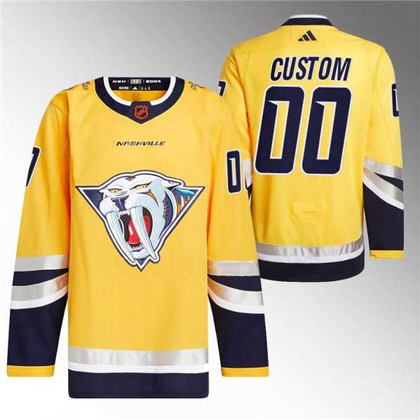 Mens Nashville Predators Custom Gold 2022-23 Reverse Retro Stitched Jersey->customized nhl jersey->Custom Jersey